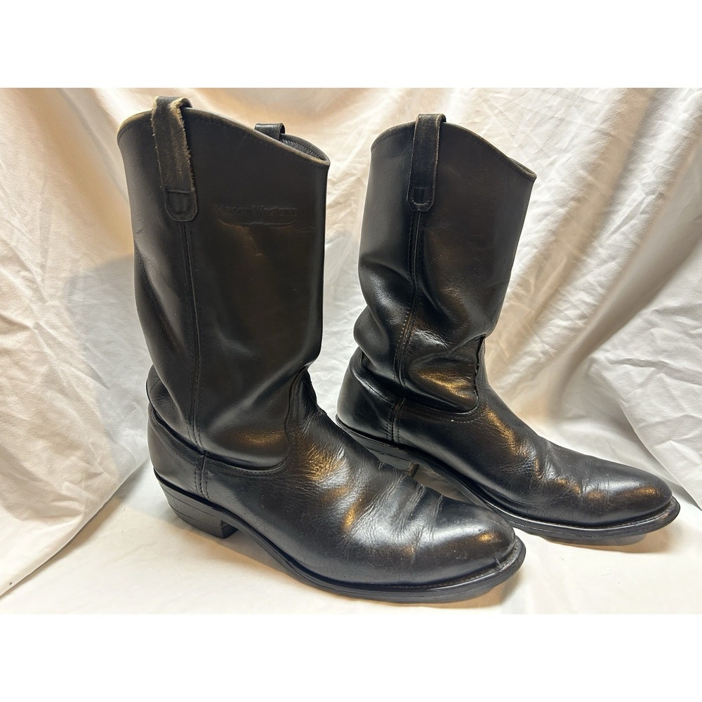VTG Mason Western Black Leather Cowboy Western Boots Mens 11.5D